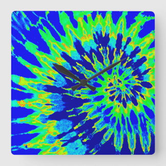 Bright Blue and Green Spiral Tie Dye Clock