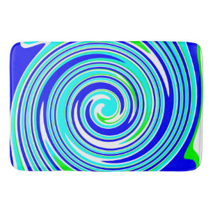 Bright blue and green swirl pattern bath mat