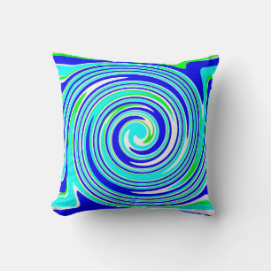 Bright blue and green swirl pattern throw pillow