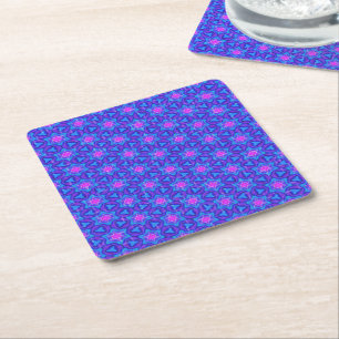 Bright blue and hot pink colourful pattern square paper coaster