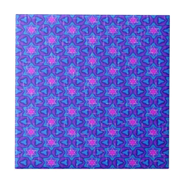 Bright blue and hot pink colourful pattern tile (Front)