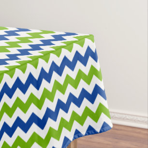 Bright Blue and Lime Green Zigzag Tablecloth