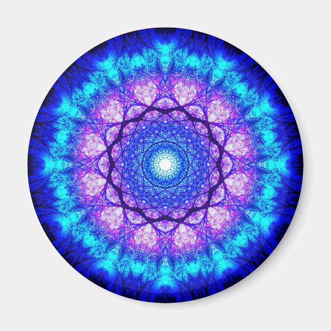 Bright Blue and Purple Mandala Magnet (Front)