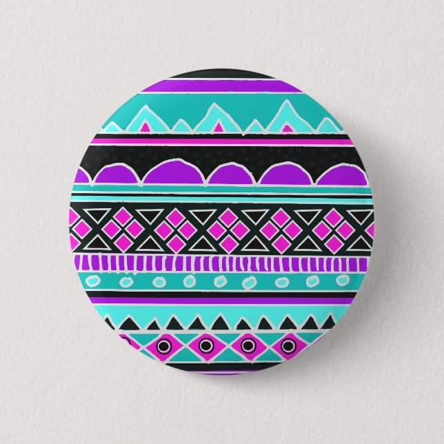 Bright Blue and purple tribal pattern 2 Inch Round Button (Front)