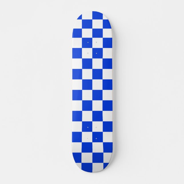 Bright Blue and White Checked Pattern Skateboard (Front)