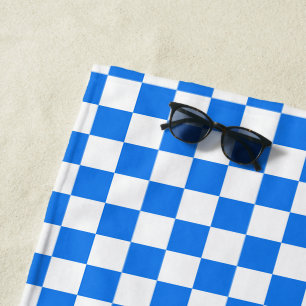 Bright Blue and White Checkers Beach Towel
