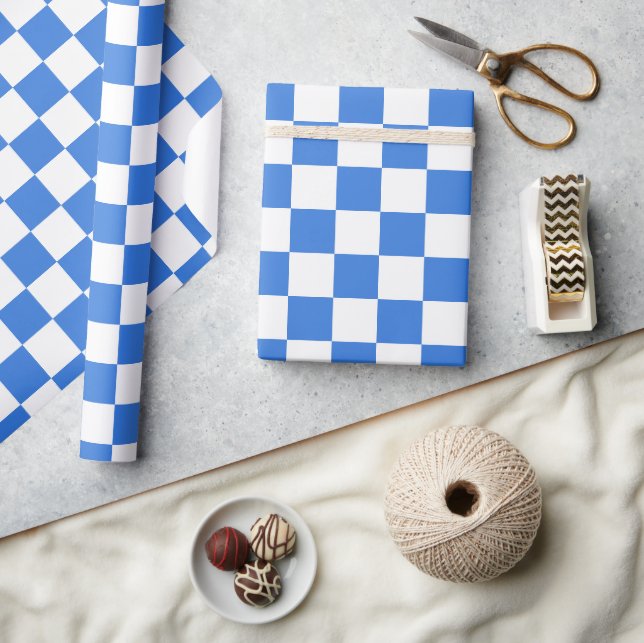 Bright Blue and White Chequerboard Tile Wrapping Paper (Crafts)