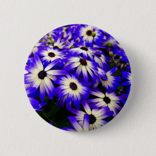 Bright Blue and White Digital Flowers 2 Inch Round Button