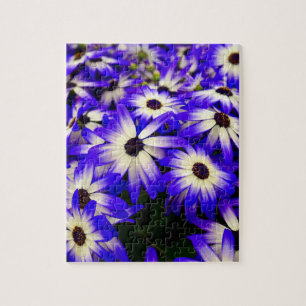 Bright Blue and White Digital Flowers Jigsaw Puzzle