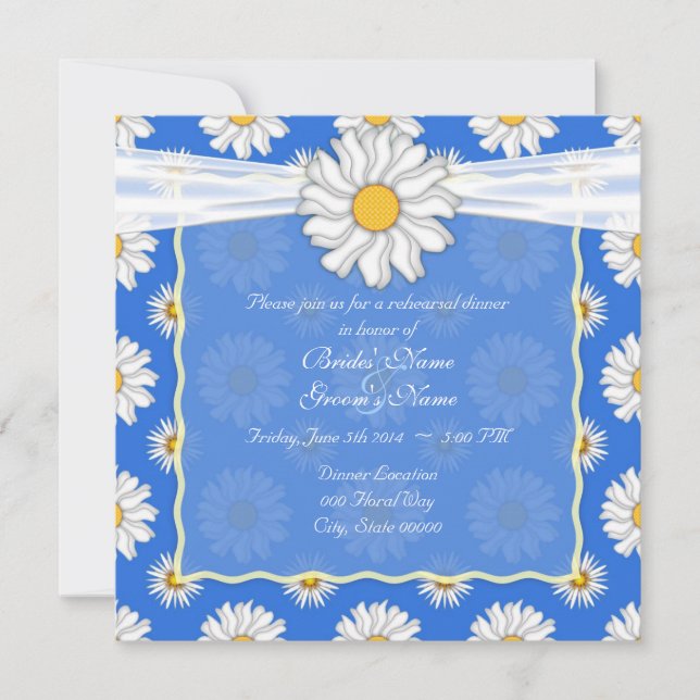 Bright Blue and White Floral Rehearsal Dinner Invitation (Front)