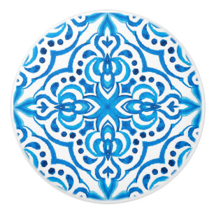 Bright Blue and White Moroccan  Ceramic Knob