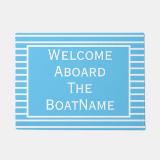 Bright Blue and White Welcome Aboard Boat Doormat