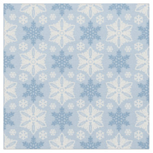 Bright Blue and Winter White Snowflake Pattern Fabric