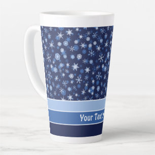 Bright Blue and Winter White Snowflake Pattern Latte Mug