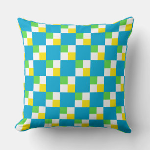 Bright Blue and Yellow Chequerboard Pattern Throw Pillow