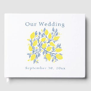 Bright blue and yellow lemon vines guest book