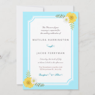 Bright Blue and Yellow Pastel Floral Invitation