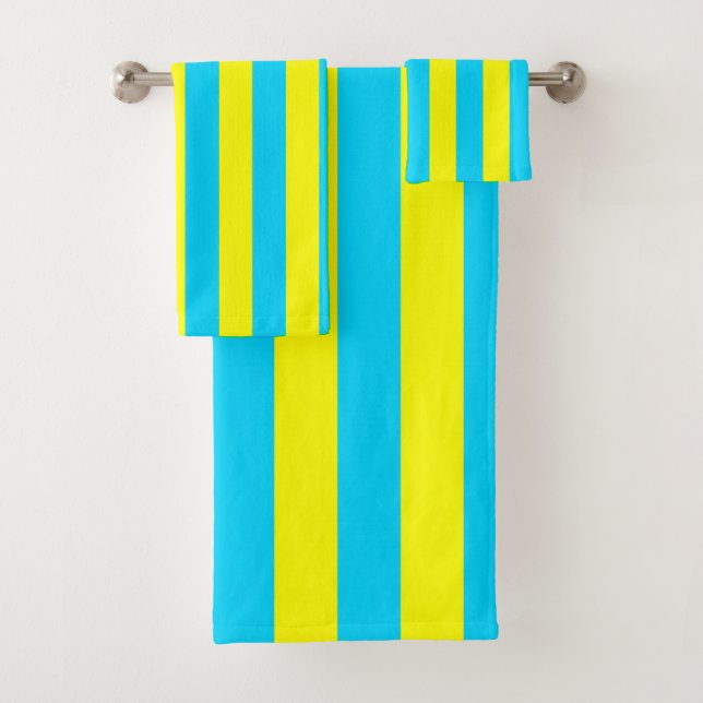 Bright Blue and Yellow Stripes  Bath Towel Set (Insitu)