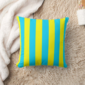 Bright Blue and Yellow Stripes  Throw Pillow