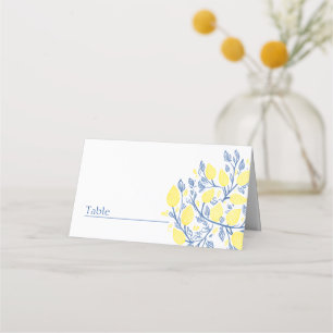 Bright blue and yellow table number place card