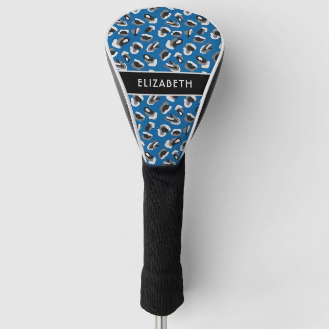Bright Blue Animal Print Pattern Personalized Golf Head Cover (Front)