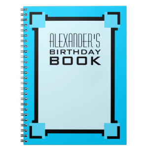 Bright Blue Art Deco Birthday Book