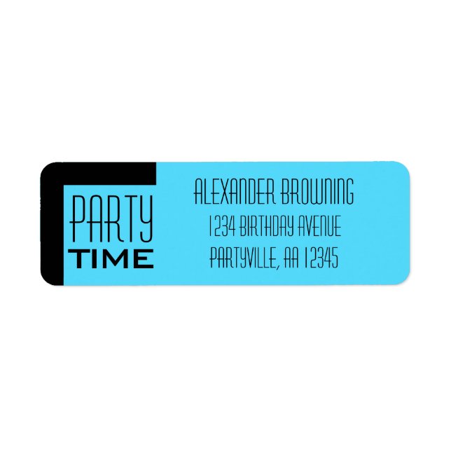 Bright Blue Art Deco Party Time Address Labels (Front)