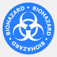 Bright Blue Biohazard Warning Sticker