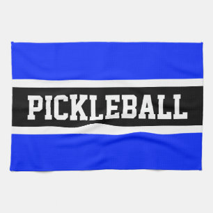 Bright Blue Black Racing Stripes PICKLEBALL Text  Kitchen Towel
