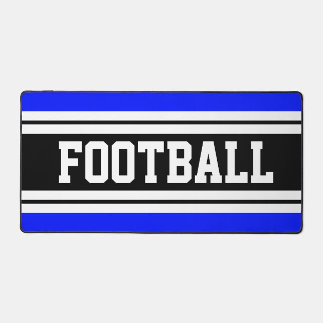 Bright  Blue Black White Stripes FOOTBALL Text Desk Mat (Front)