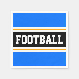 Bright Blue Black White Yellow FOOTBALL Stripes Napkin
