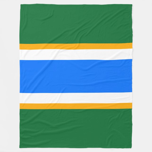 Bright Blue Bold Green White Yellow Racing Stripes Fleece Blanket (Front)