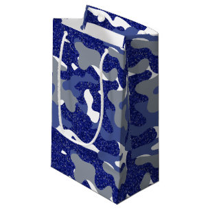 Bright Blue Camouflage Sparkle Camo Lovers Small Gift Bag
