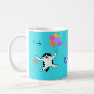 Bright Blue Cat Lover Gift Personalized Coffee Mug