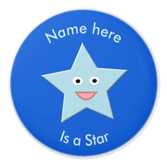 Bright Blue Celebration Star Custom Ceramic Knob (Front)