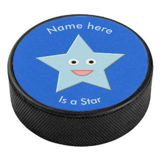 Bright Blue Celebration Star Custom Hockey Puck