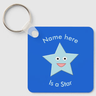 Bright Blue Celebration Star Custom Keychain