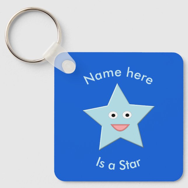 Bright Blue Celebration Star Custom Keychain (Front)