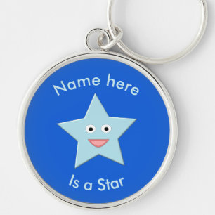 Bright Blue Celebration Star Custom Keychain