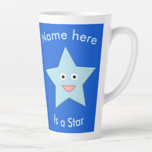 Bright Blue Celebration Star Custom Latte Mug