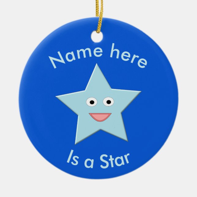 Bright Blue Celebration Star Custom Ornament (Front)
