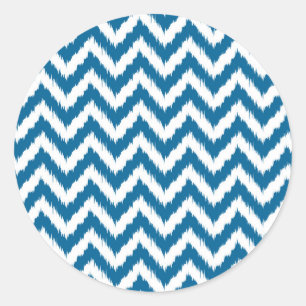 Bright Blue Chevron Ikat Pattern Classic Round Sticker