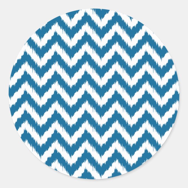 Bright Blue Chevron Ikat Pattern Classic Round Sticker (Front)