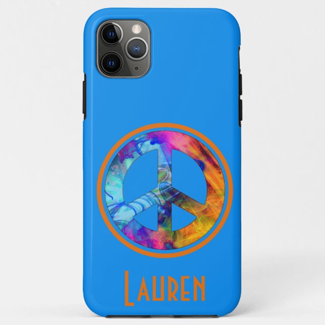 Bright Blue Colourful Swirls Peace Sign Case-Mate iPhone Case (Back)