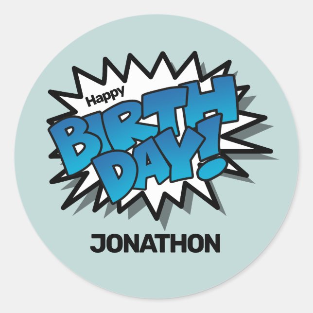 Bright Blue Comic Text - Happy Birthday Classic Round Sticker (Front)