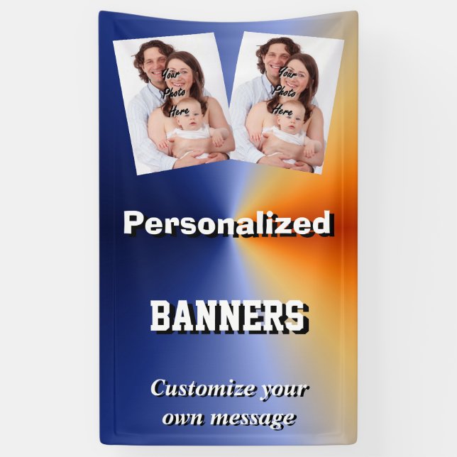 Bright blue custom photo template banner (Vertical)
