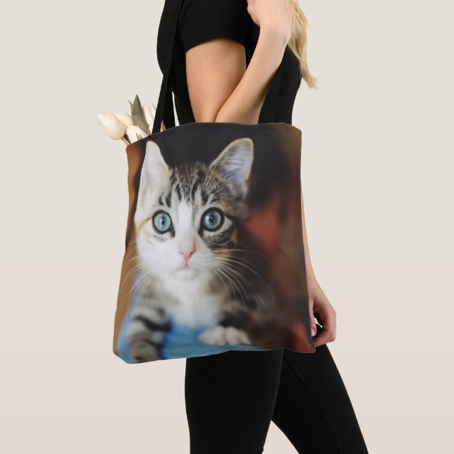 Bright Blue Eyed Kitten Tote Bag (Close Up)