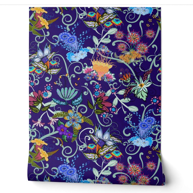 Bright Blue Fairyland Flowers Beautiful  Wallpaper (Unrolling)