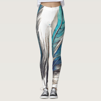 Bright blue feather trio leggings