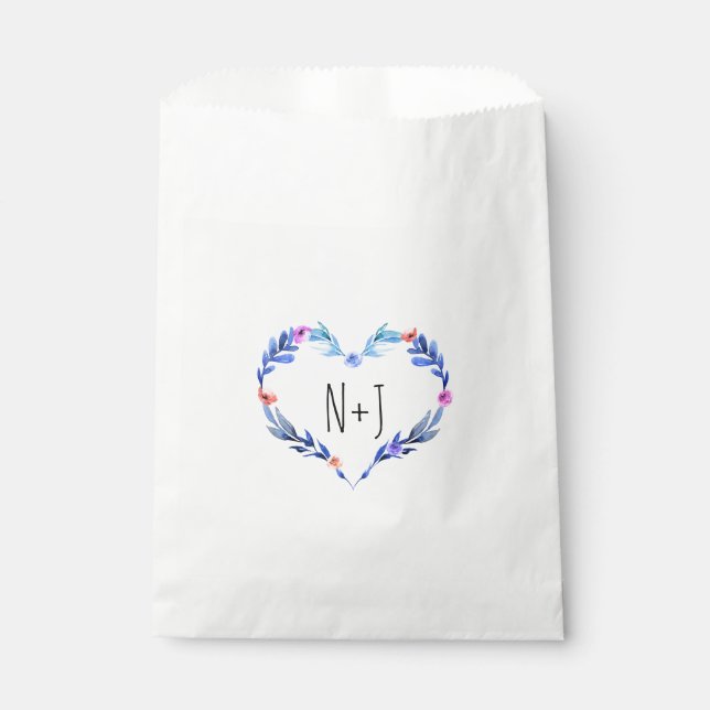 Bright Blue Floral Heart Botanical Favour Favour Bag (Front)
